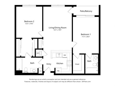 a floor plan of a residence with a bedroom and a living room